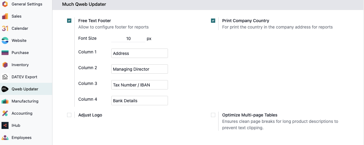 Screenshot 13 shows the configuration menu for the document layout